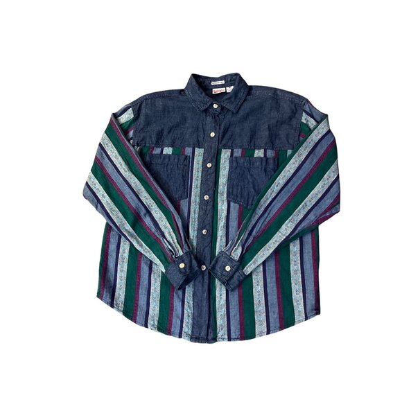 Vintage 90s Huntington Ridge Denim Shirt Womens M 1993 Striped Button Up - Picture 12 of 13